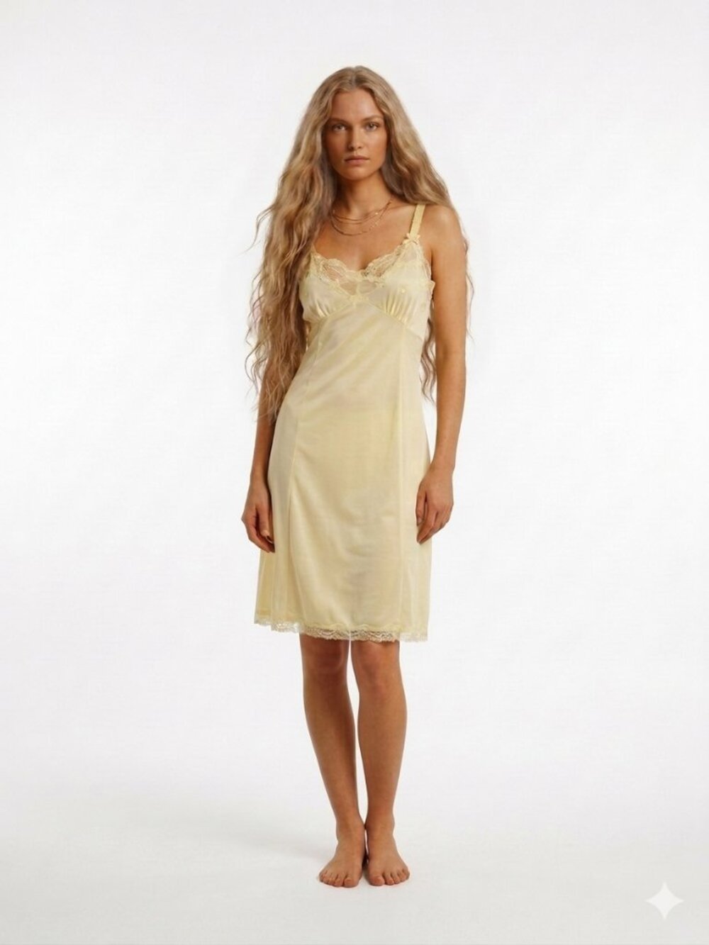 VTG 60s Embroidered Lace Slip Dress Chemise PHILMAID Pale Yellow 34 - Picture 2 of 12